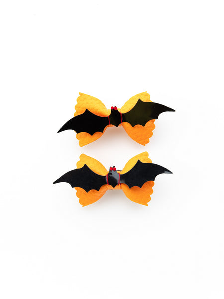 Halloween Theme Bow Applique Detailed Bat Alligator Hair Clips - Orange