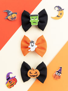 Halloween Themed Bow Applique Detailed Alligator Hair Clip Set - Black & Orange