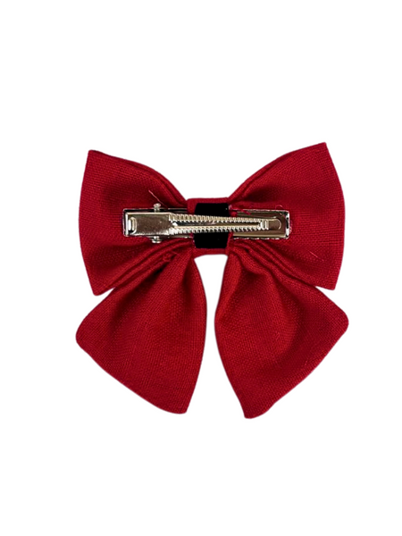 Heart and Pearl Embellished Bow Alligator Clip- Red