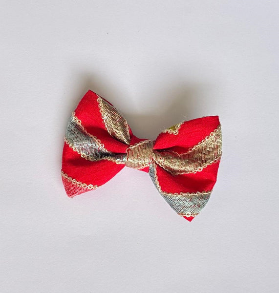 Durga Puja Sequin Bow Alligator Clip- Red