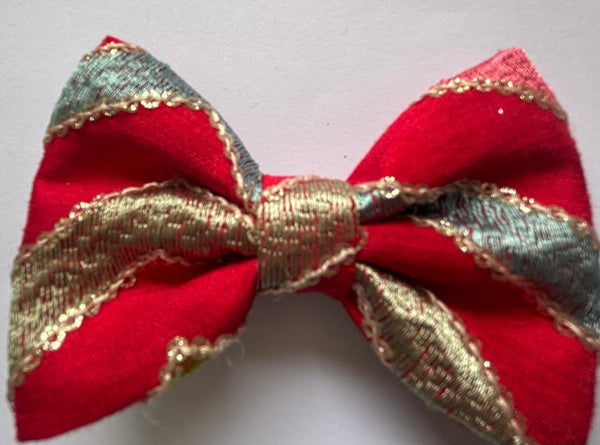 Durga Puja Sequin Bow Alligator Clip- Red