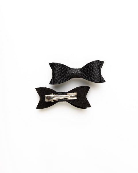 Petite Faux Leather Mini Bow Hair Clip- Black