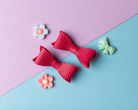 Petite Faux Leather Mini Bow Hair Clip- Barbie Pink