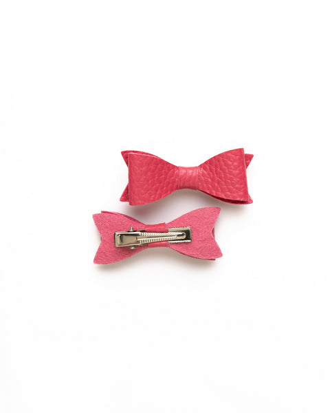 Petite Faux Leather Mini Bow Hair Clip- Barbie Pink