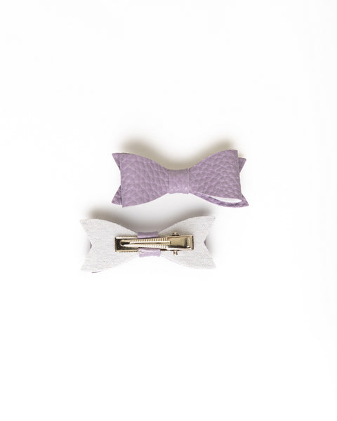 Petite Faux Leather Mini Bow Hair Clip- Lavender