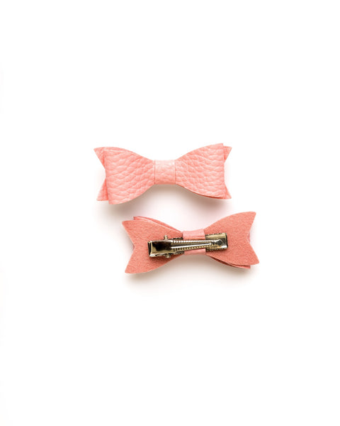 Petite Faux Leather Mini Bow Hair Clip- Light Pink