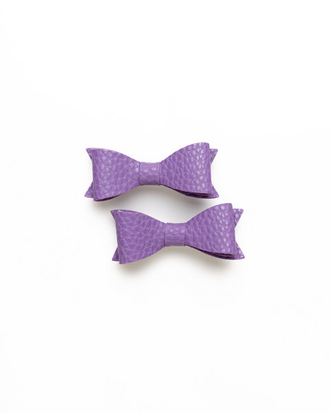 Petite Faux Leather Mini Bow Hair Clip- Purple