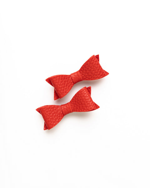 Petite Faux Leather Mini Bow Hair Clip- Red