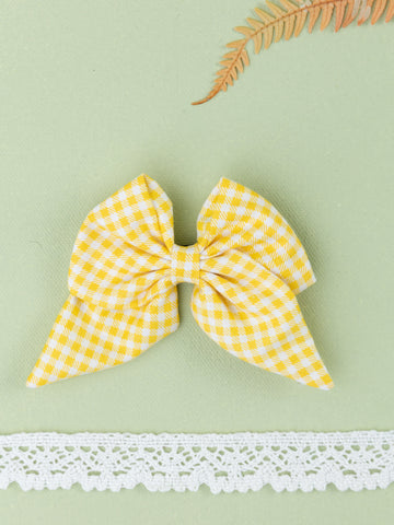 Checkered School Bow Alligator Hair Clip- Yellow