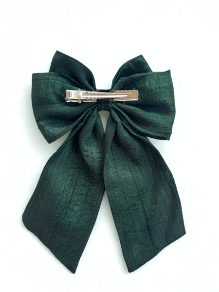 Christmas Pearl and Stone Embellished Sailor Bow Alligator Clip- Green