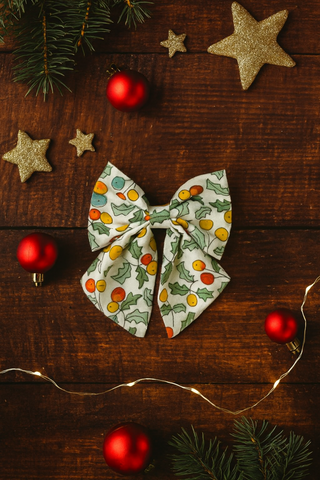 Christmas Holly Berry Bow Alligator Clip- White