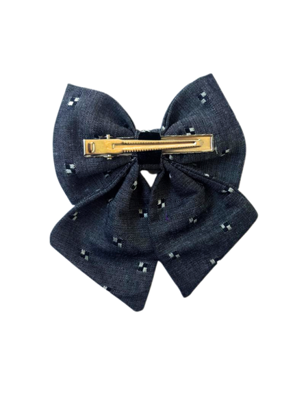 Indigo Denim School Bow Clip- Grey