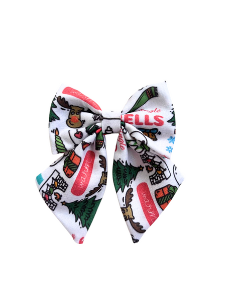 Christmas Reindeer Print Bow Alligator Clip- White