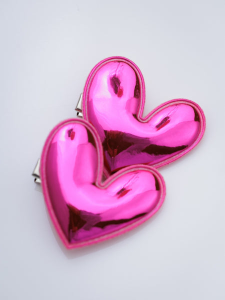 Set of 2 Heart of Chrome Alligator Hair Clips- Dark Pink