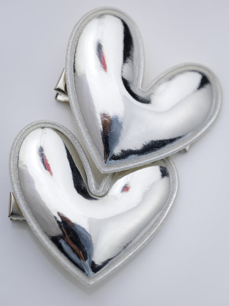 Set of 2 Heart of Chrome Alligator Hair Clips- Silver
