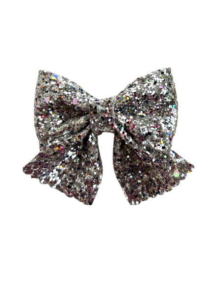 Christmas Party Sparkle Bow Alligator Clip- Silver