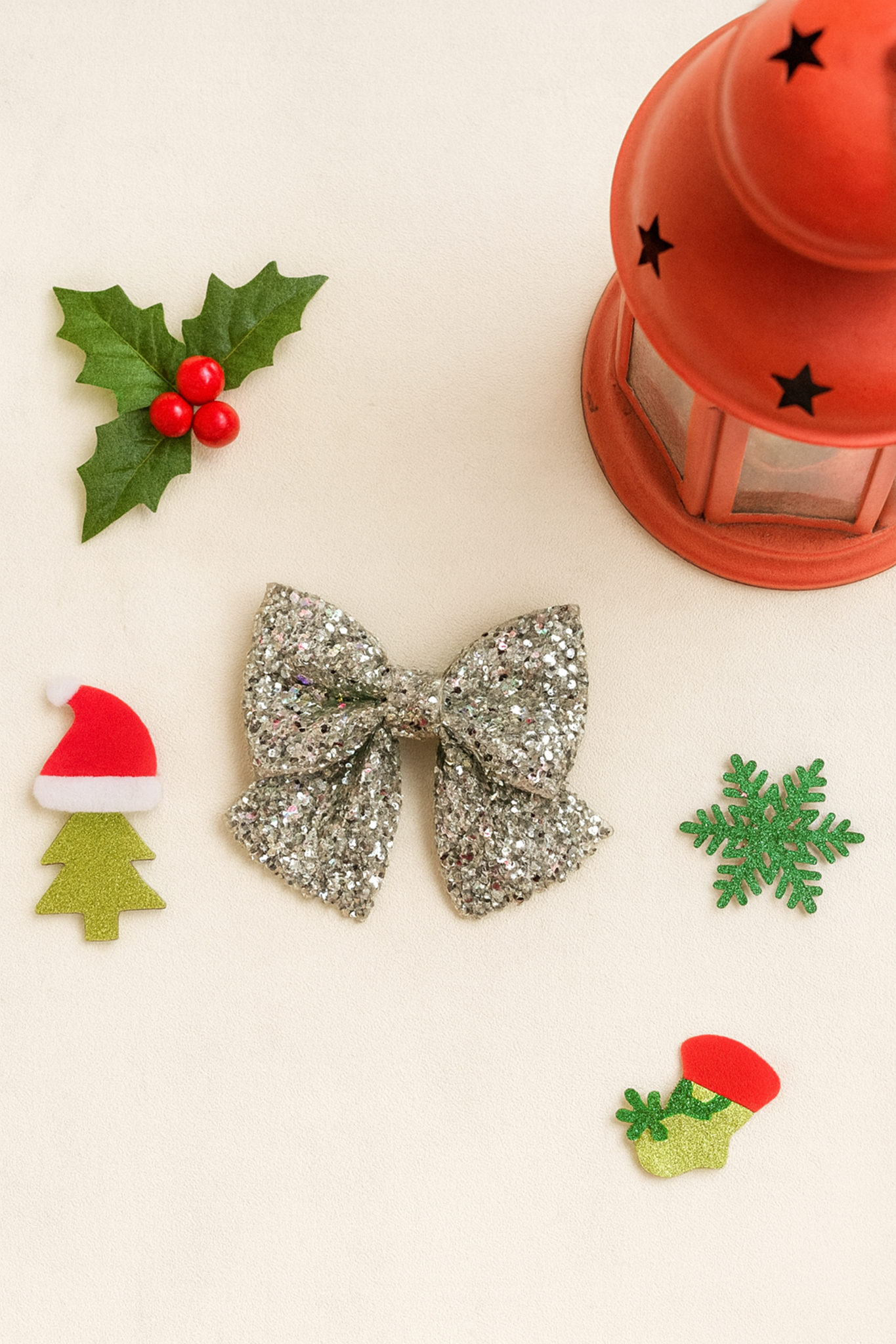 Christmas Party Sparkle Bow Alligator Clip- Silver