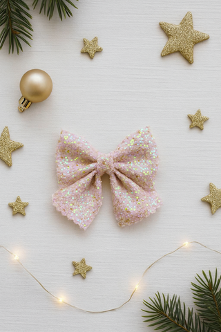 Christmas Party Sparkle Bow Alligator Clip- White