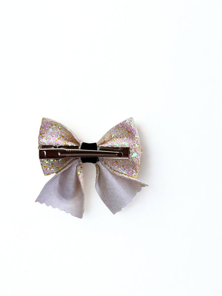 Christmas Party Sparkle Bow Alligator Clip- White