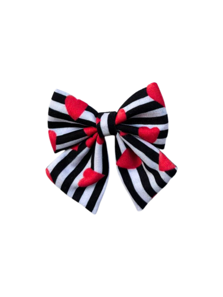 Stripe and Hearts Bow Alligator Clip- Red