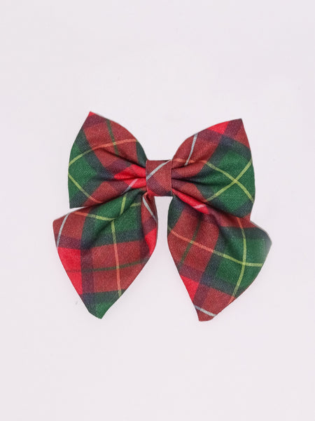 Kids Checked Sailor Bow Alligator Clip- Green & Red