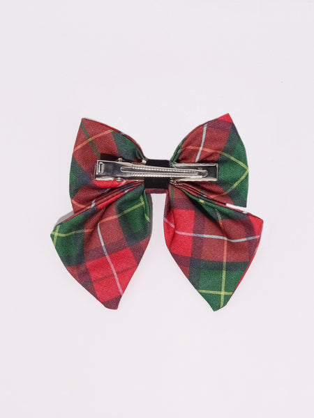 Checked Christmas Sailor Bow Alligator Clip- Green & Red