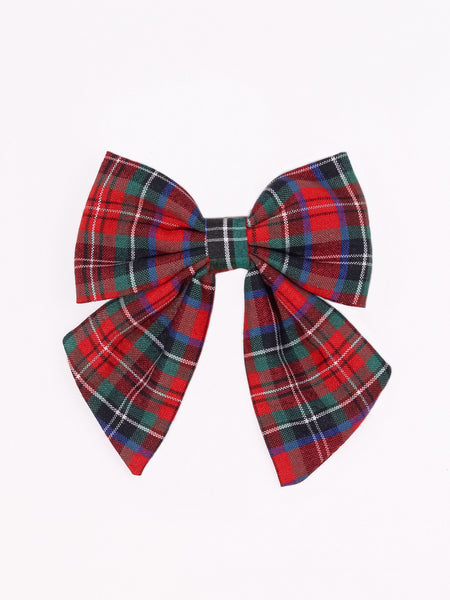 Kids Checked Sailor Bow Alligator Clip- Red & White