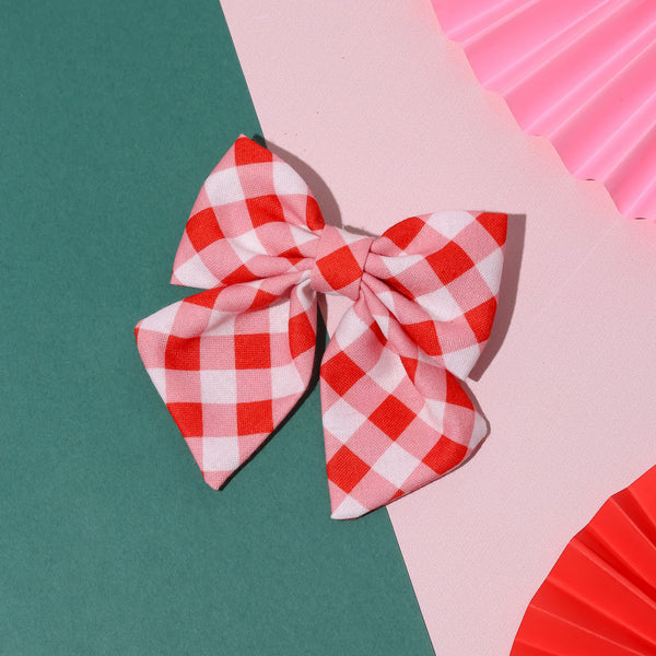 Checked Christmas Sailor Bow Alligator Clip- Red & White