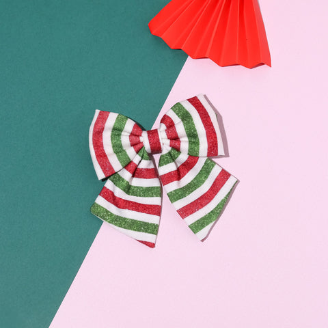 Kids Striped Sailor Bow Alligator Clip- Red, Green & White