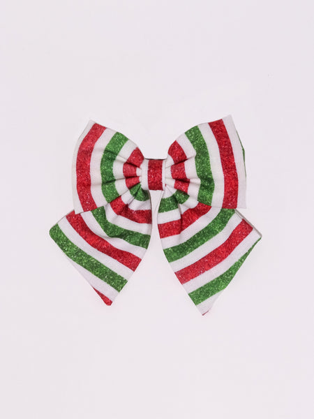 Kids Striped Sailor Bow Alligator Clip- Red, Green & White