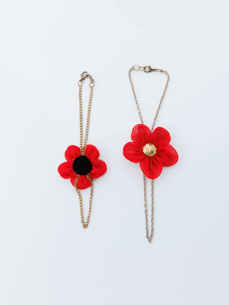 Mother & Daughter Duo Chain Bracelet with vibrant flower and Sequence Center - Red:
