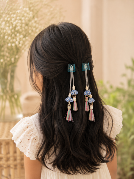 Girls Set Of 2 Ocean Rainbow Tessals Hair Clip- Blue