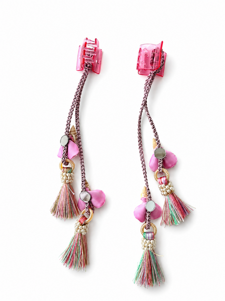 Girls Set Of 2 Ocean Rainbow Tessals Hair Clip- pink