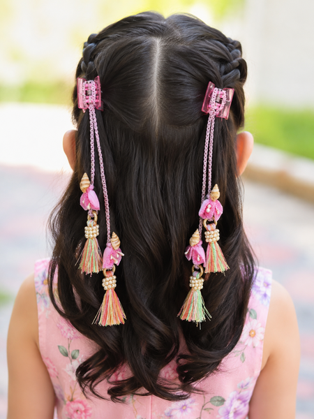 Girls Set Of 2 Ocean Rainbow Tessals Hair Clip- pink
