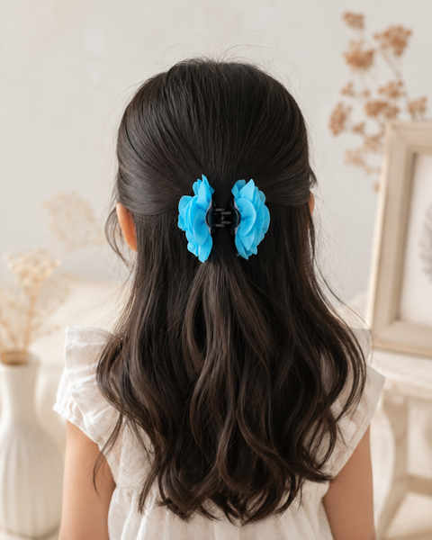 Girls Flower Claw Hair Clip- Blue