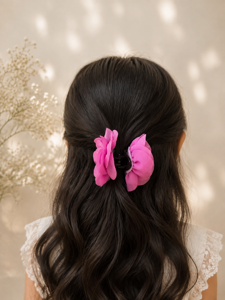 Girls Flower Claw Hair Clip- Pink