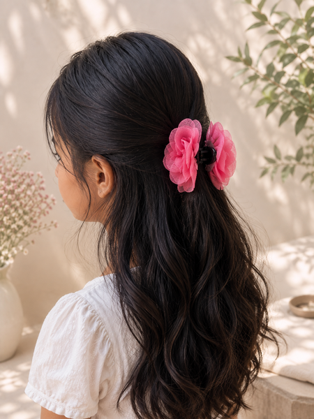 Girls Flower Claw Hair Clip- Pink