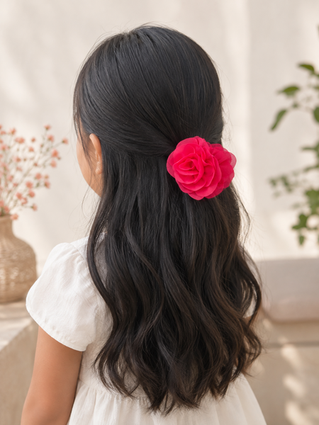 Girls Flower Claw Hair Clip- Red