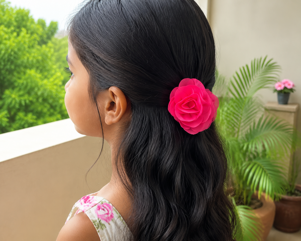 Girls Flower Claw Hair Clip- Red