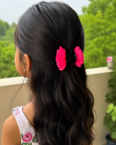 Girls Flower Claw Hair Clip- Red