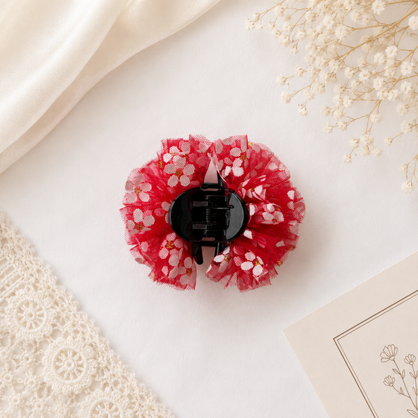 Girls Flower Claw Hair Clip- Silver Red