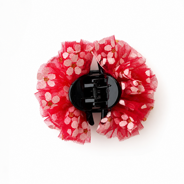 Girls Flower Claw Hair Clip- Silver Red
