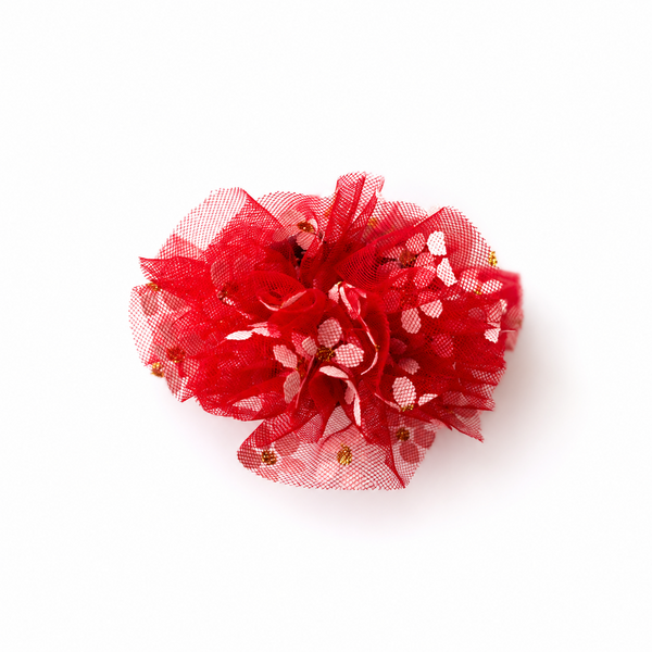 Girls Flower Claw Hair Clip- Silver Red