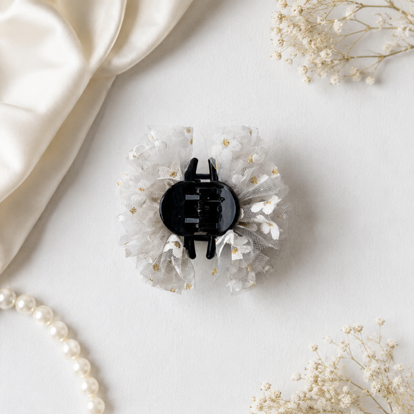 Girls Flower Claw Hair Clip- Silver White