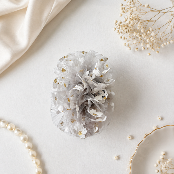 Girls Flower Claw Hair Clip- Silver White