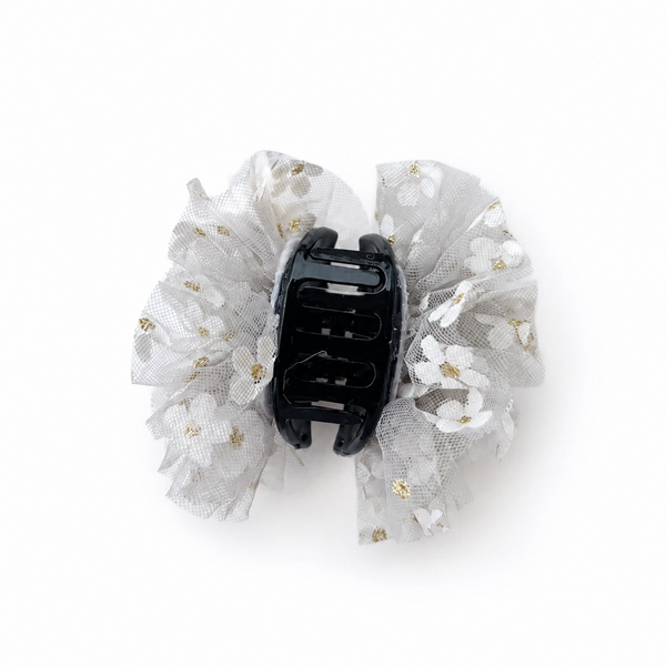 Girls Flower Claw Hair Clip- Silver White