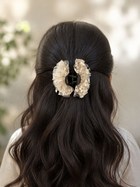 Girls Flower Claw Hair Clip- Silver White