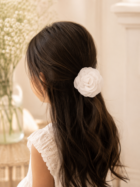 Girls Flower Claw Hair Clip- White