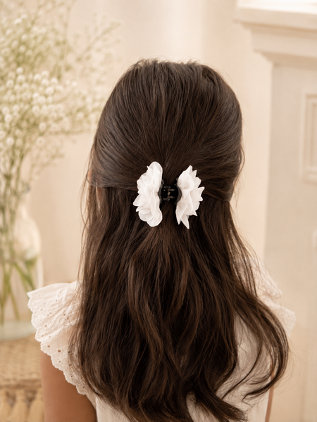 Girls Flower Claw Hair Clip- White