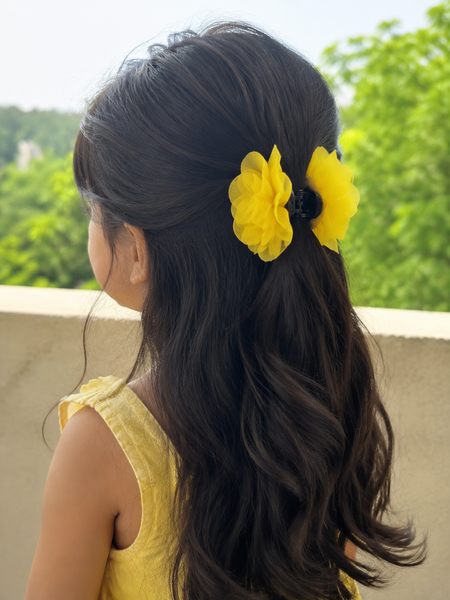 Girls Flower Claw Hair Clip- Yellow